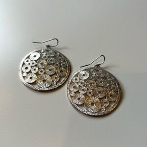 Silver Tone Textured Round Earrings